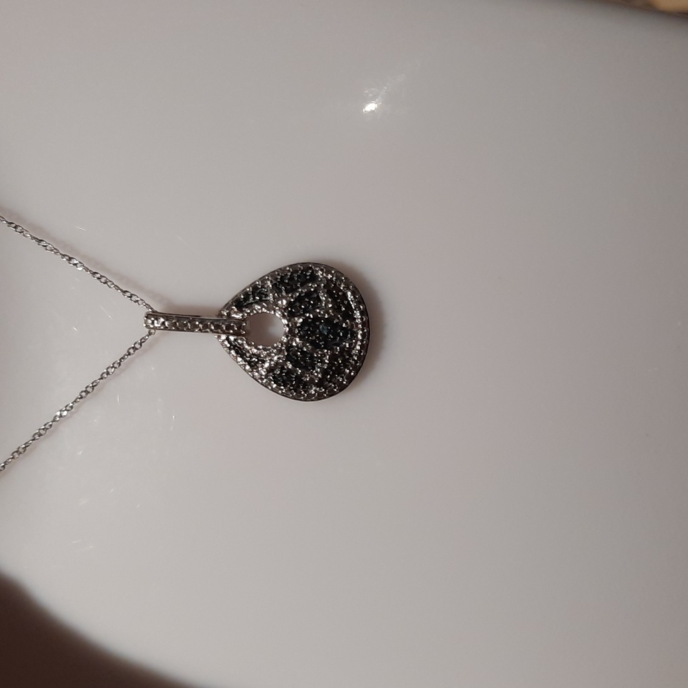 GENUINE BLUE 💎 PENDANT NECKLACE SOLID STERLING SILVER 18" CHAIN 🎁 RHODIUM